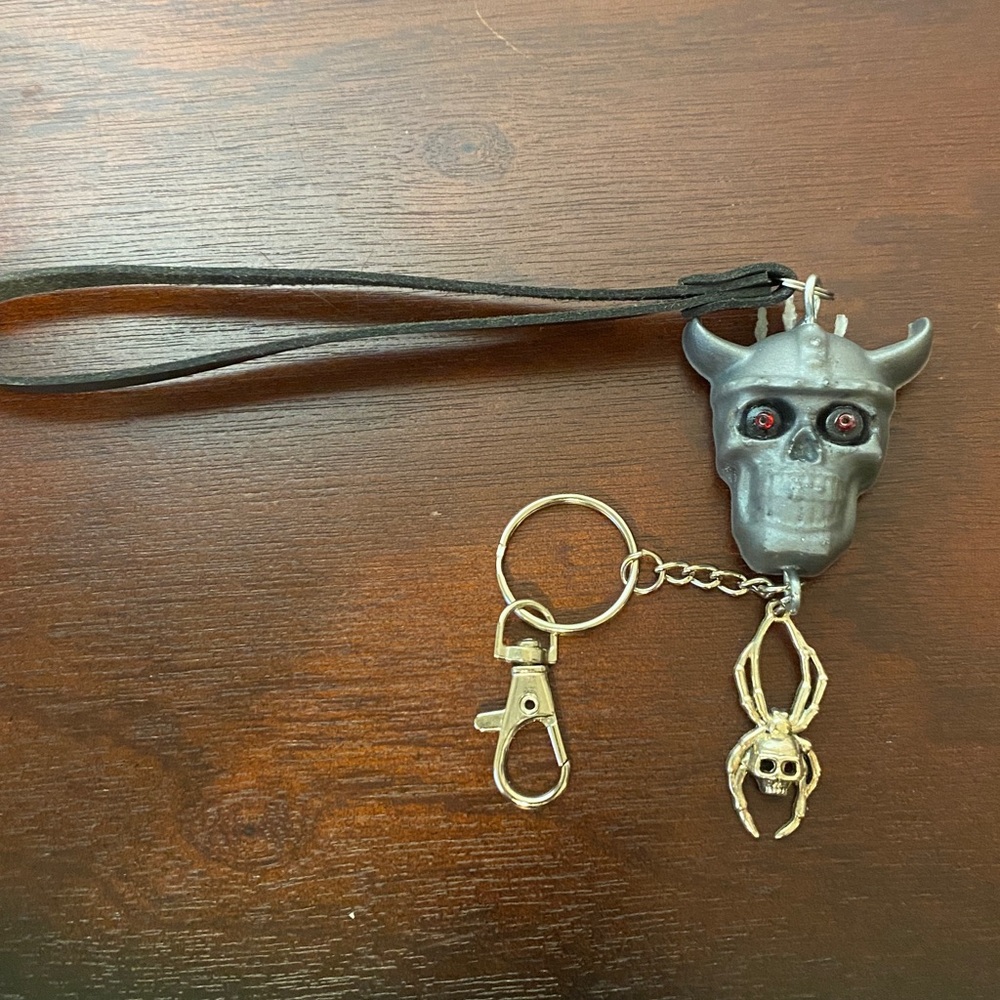 Gray Skull Keychain with Leather Strap